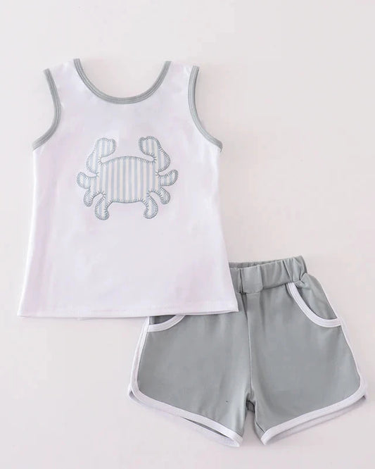 Crab Applique Girl Shorts Set