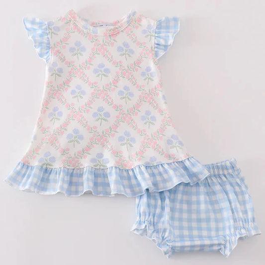 Blue Blossom Hydrangea Print Girl Bloomers Set