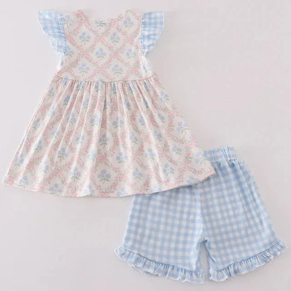 Blue Blossom Hydrangea Print Girl Shorts Set