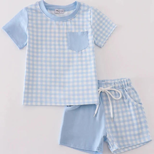 Ryker Blue Gingham Boy Shorts Set