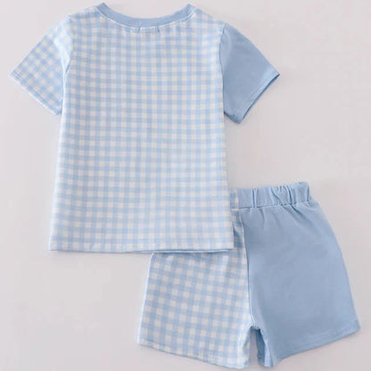 Ryker Blue Gingham Boy Shorts Set