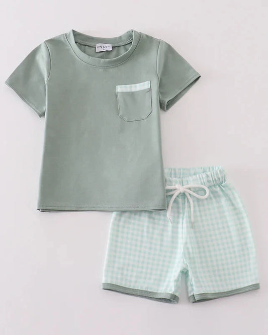 Ryker Sage Gingham Boy Shorts Set