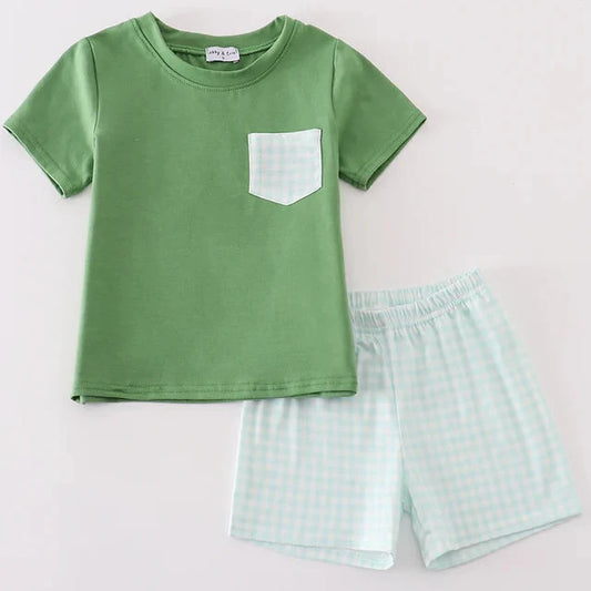 Ryker Green Gingham Boy Shorts Set