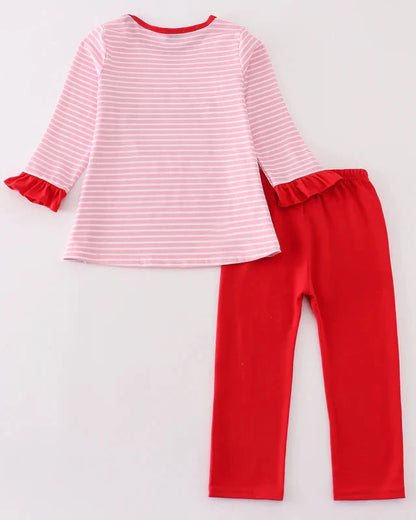 Valentine Fire Truck Applique Girl Pants Set