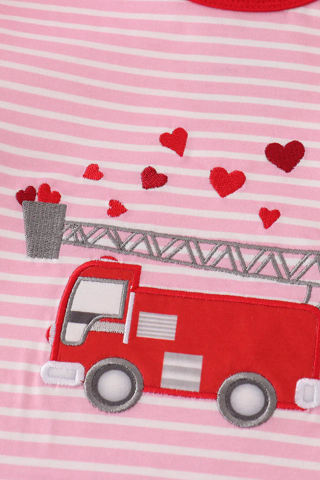 Valentine Fire Truck Applique Girl Pants Set