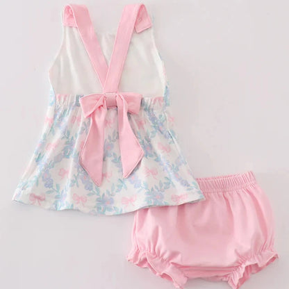 Coquette Pink Bow Print Girl Bloomers Set