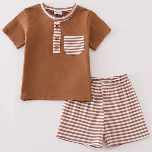 Tate Brown Stripe Boy Shorts Set