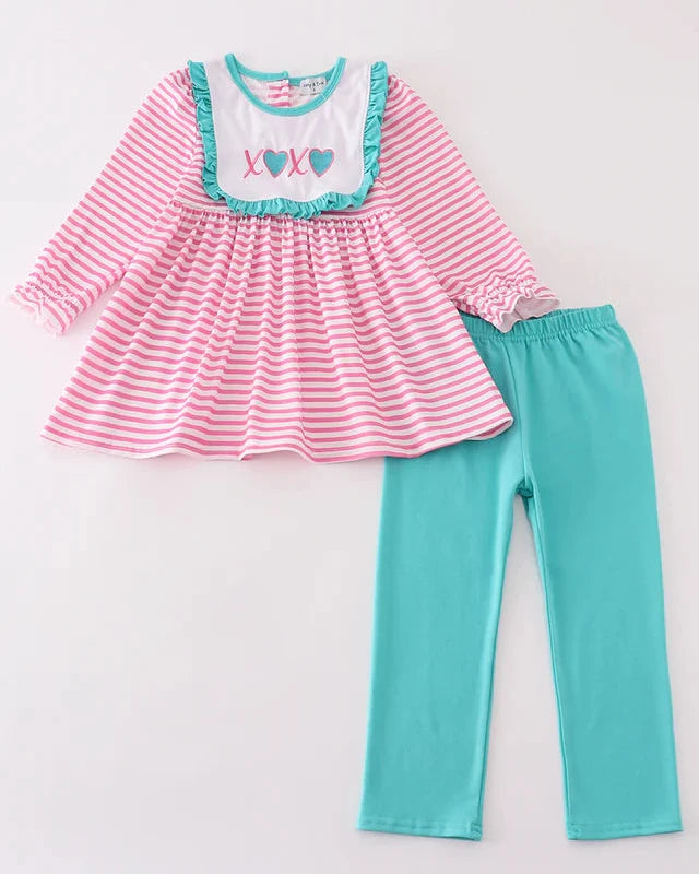 XOXO Embroidered Pink Girl Pants Set