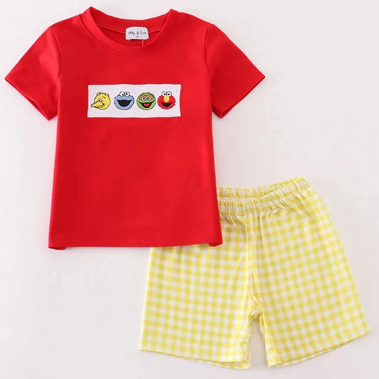 Red Street Character Embroidered Boy Shorts Set