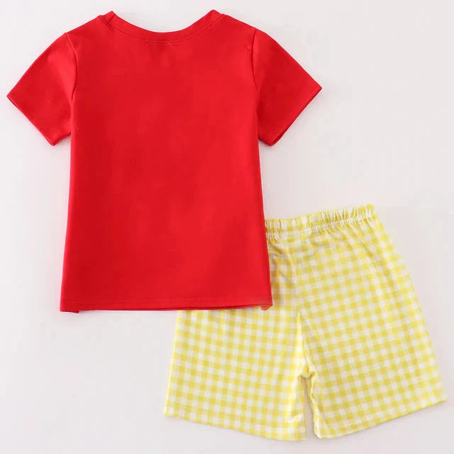 Red Street Character Embroidered Boy Shorts Set