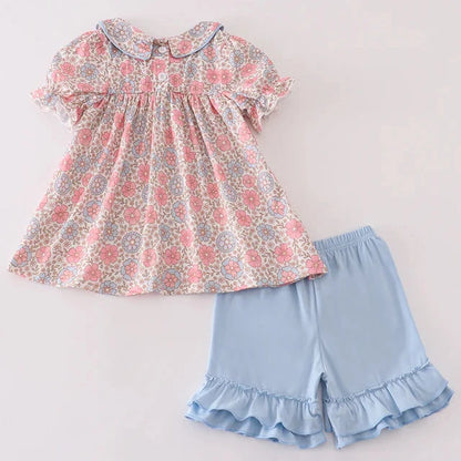 Ava Pink Floral Print Girl Shorts Set