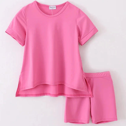 Mom + Me Hot Pink Lounge Shorts Set