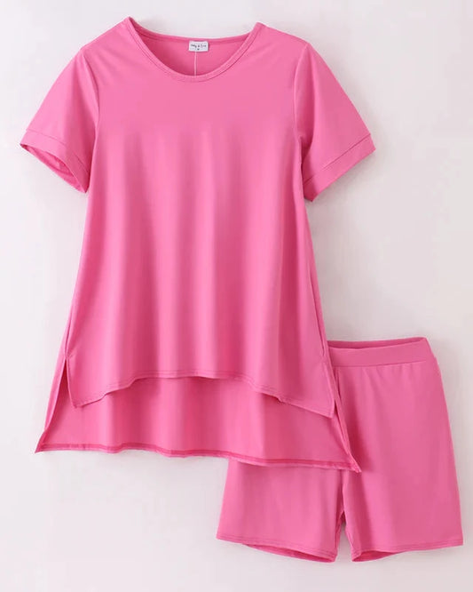 Mom + Me Hot Pink Lounge Shorts Set