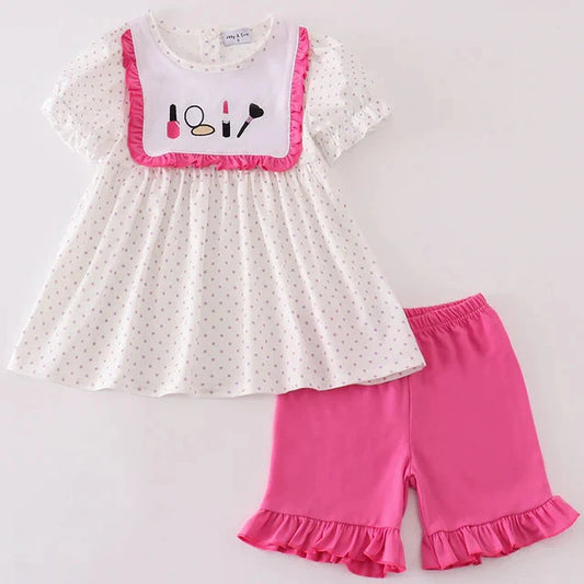 Makeup Embroidered Rose Girl Shorts Set