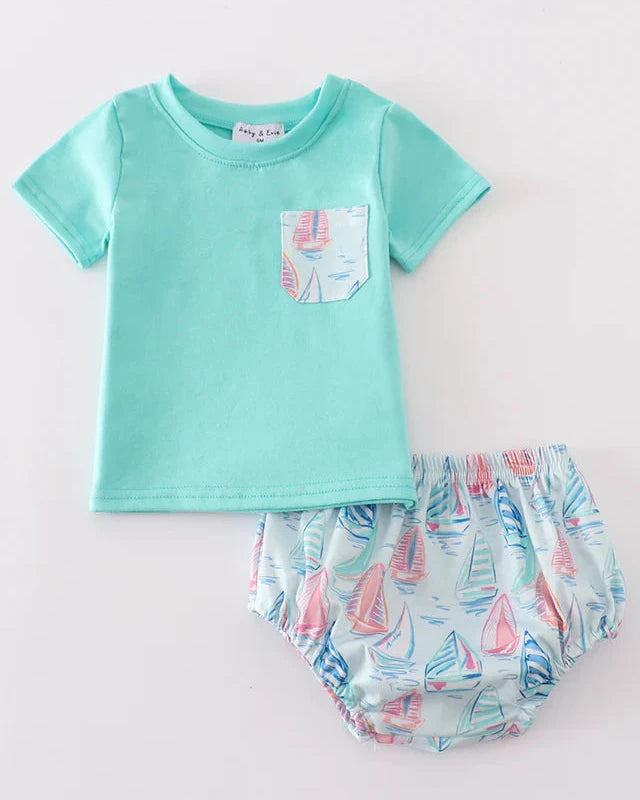 Ocean Breeze Sailboat Boy Bloomers Set