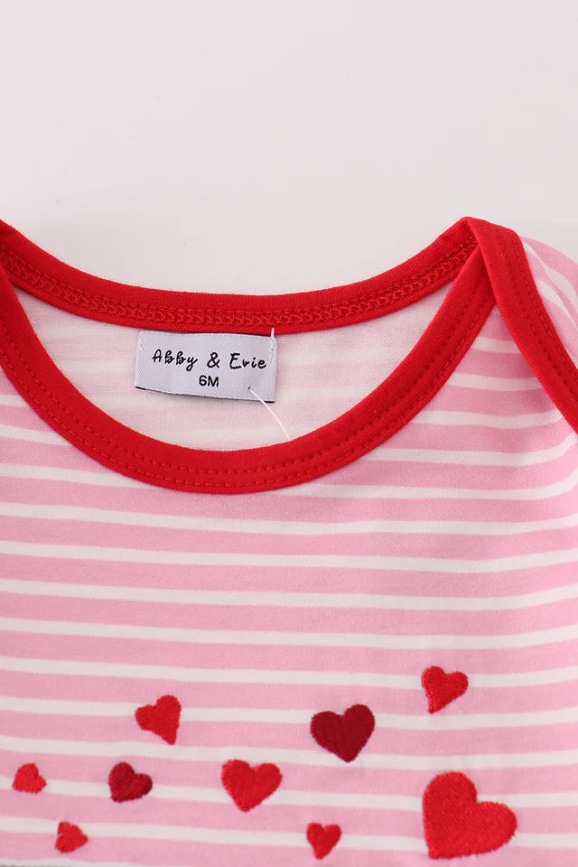 Valentine Fire Truck Applique Pink Stripe Girl Romper