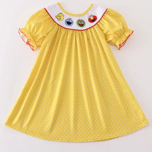 Yellow Street Character Embroidered Dress