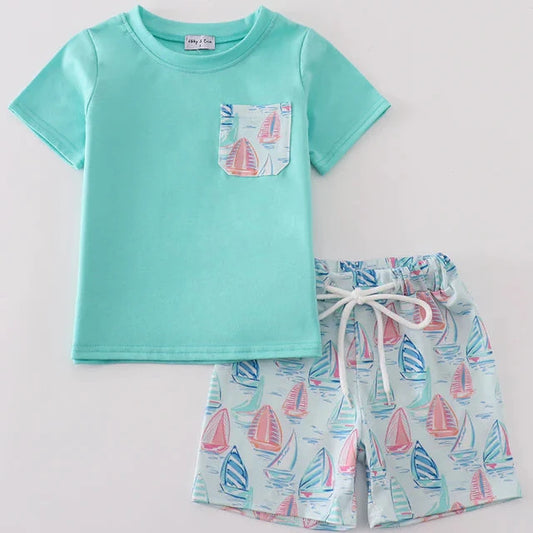 Ocean Breeze Sailboat Boy Shorts Set