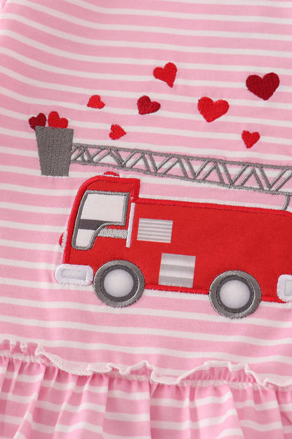 Valentine Fire Truck Applique Girl Bloomers Set