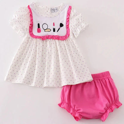 Makeup Embroidered Rose Girl Bloomers Set