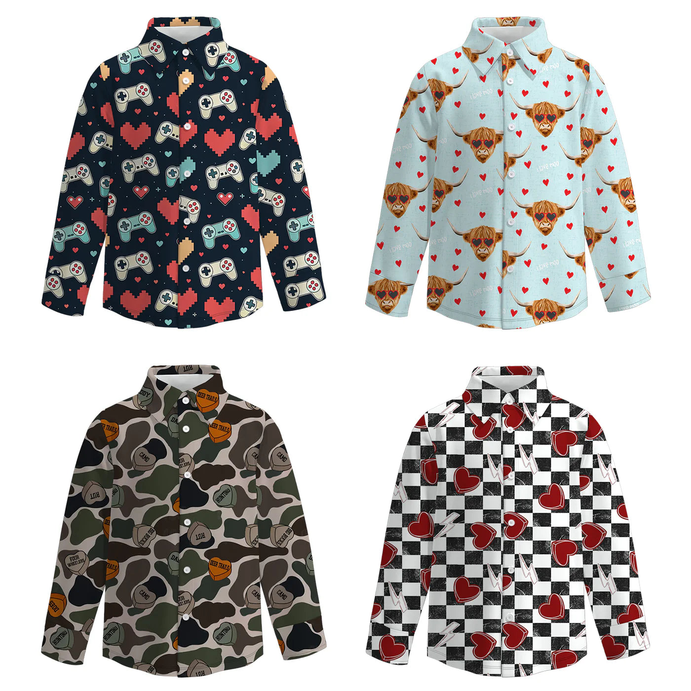 (PRE ORDER) 1.5 VALENTINE'S DAY PRINT BOYS BUTTON DOWN SHIRT