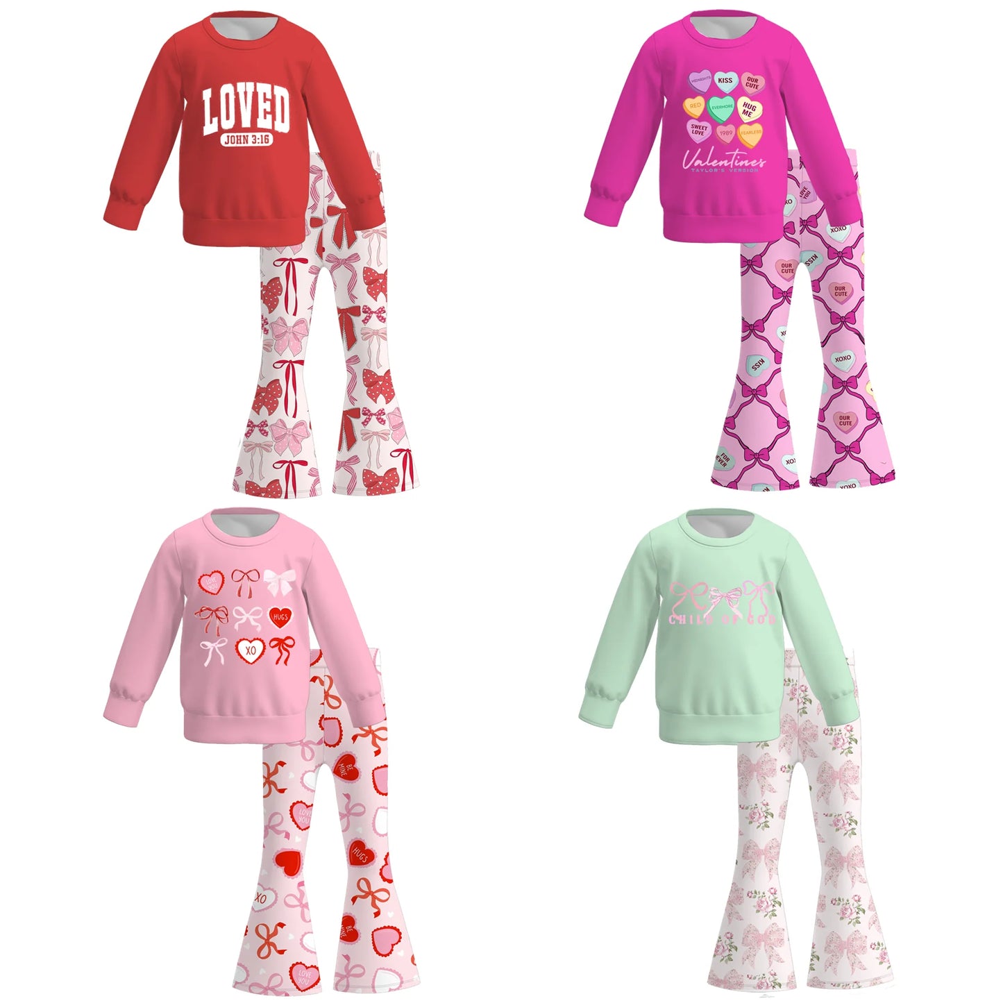 (PRE ORDER) 1.1 VALENTINE'S DAY PRINT GIRLS SWEATSHIRT BELL PANTS SET