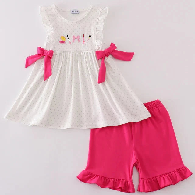 Make Up Embroidered Girl Shorts Set