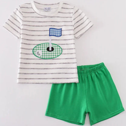 Green Golf Applique Boy Shorts Set