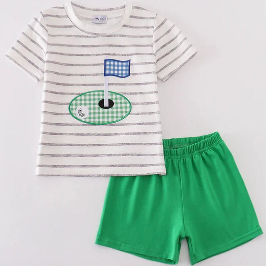 Green Golf Applique Boy Shorts Set