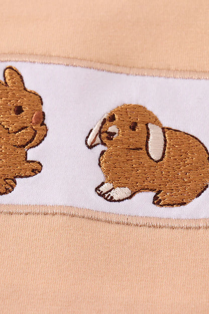 Tan Bunny Embroidered Boy Shorts Set