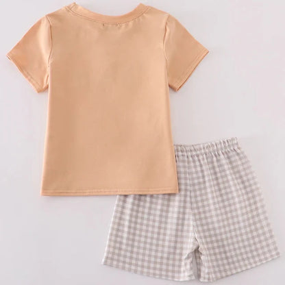 Tan Bunny Embroidered Boy Shorts Set