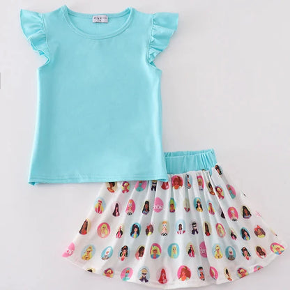 Mint Barbie Print Girl Skort Set