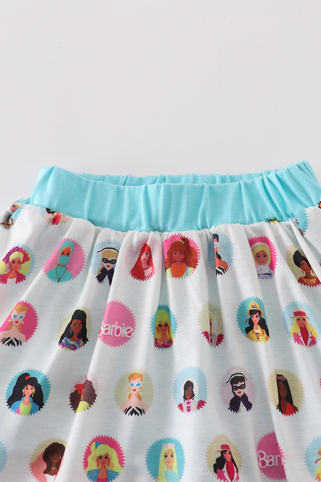 Mint Barbie Print Girl Skort Set