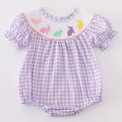 Bunny Smocked Purple Gingham Girl Bubble