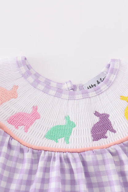 Bunny Smocked Purple Gingham Girl Bubble