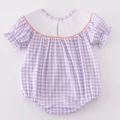 Bunny Smocked Purple Gingham Girl Bubble