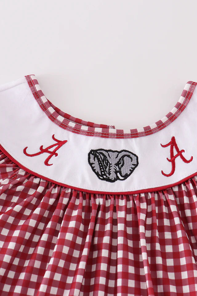 AL Elephant Embroidered Gingham Girl Shorts Set