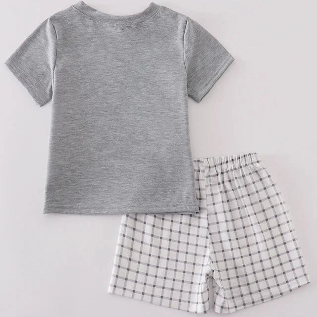 Easter Bunny Applique Grey Boy Shorts Set