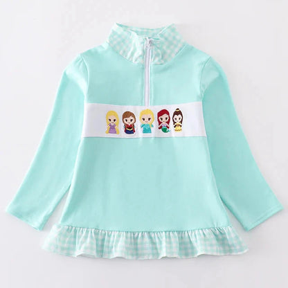 Princess Embroidered Blue Girl Zipper Pullover