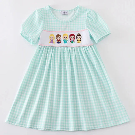 Princess Embroidered Blue Gingham Dress