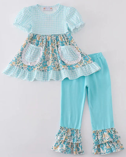 Aqua Meadow Blue Girl Pants Set