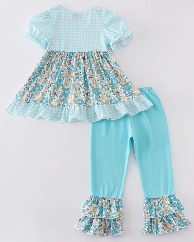 Aqua Meadow Blue Girl Pants Set