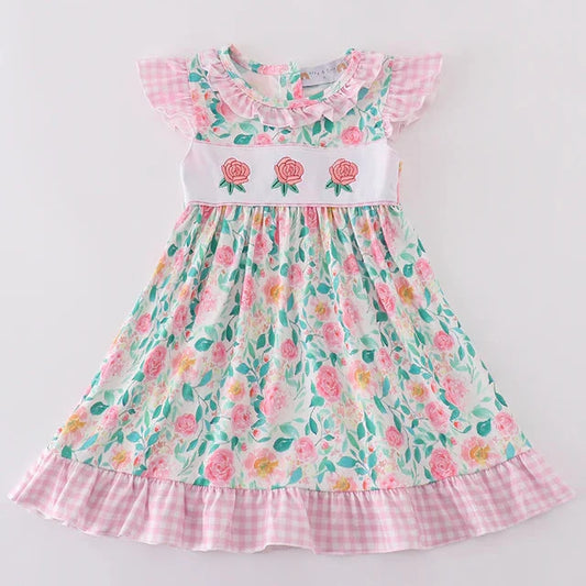 Pastel Charm Rose Embroidered Dress