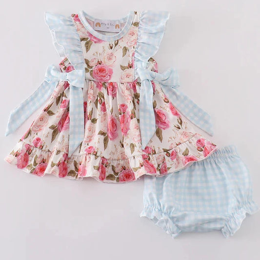 Rosa Pink Floral Print Ruffle Girl Bloomers Set