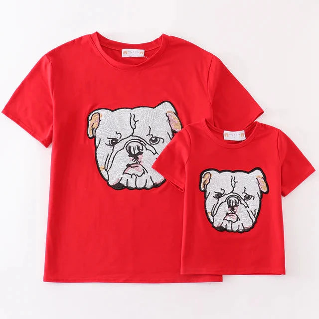 GA Bulldog Sequin Red Mom + Me Top