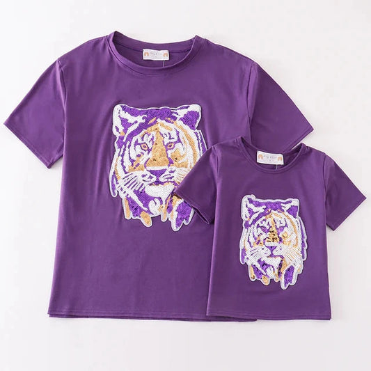 LSU Tiger Sequin Mom + Me Purple Top