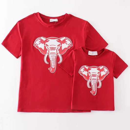 AL Elephant Sequin Mom + Me Red Top