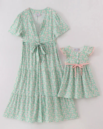 Kenya Green Floral Print Mom & Me Dress