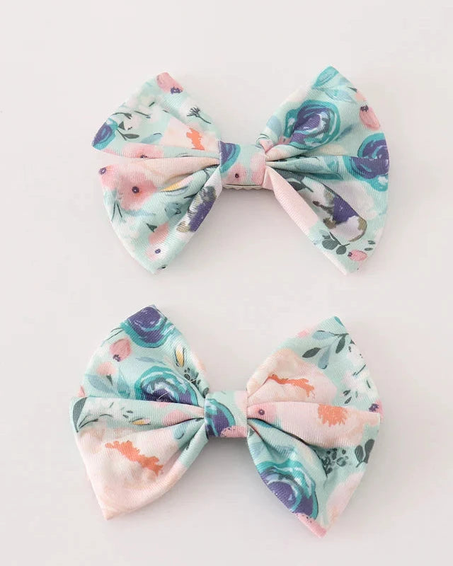 Green Garden Serenity Print 2pc Hair Bows