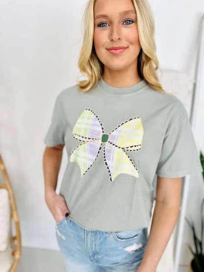 Mardi Gras Plaid Bow Tee